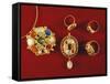 Navaratna Pendants and Rings with Nine Stones Set in Gold-null-Framed Stretched Canvas