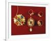 Navaratna Pendants and Rings with Nine Stones Set in Gold-null-Framed Giclee Print