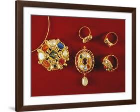 Navaratna Pendants and Rings with Nine Stones Set in Gold-null-Framed Giclee Print