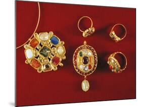 Navaratna Pendants and Rings with Nine Stones Set in Gold-null-Mounted Giclee Print