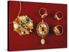Navaratna Pendants and Rings with Nine Stones Set in Gold-null-Stretched Canvas