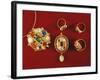 Navaratna Pendants and Rings with Nine Stones Set in Gold-null-Framed Giclee Print