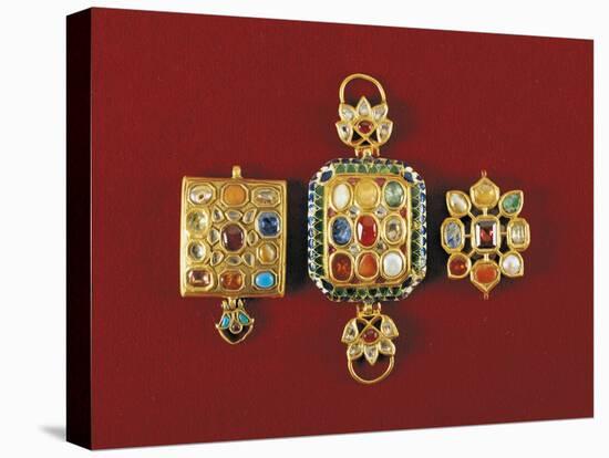 Navaratna Pendants with Nine Stones Set in Gold, Symbolizing Planets of Solar System, India-null-Stretched Canvas