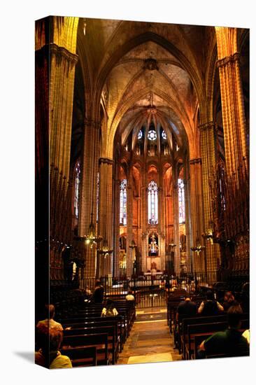 Nave of Catedral La Seu in the Barri Gotic, Barcelona, Catalonia, Spain-null-Stretched Canvas
