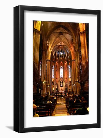 Nave of Catedral La Seu in the Barri Gotic, Barcelona, Catalonia, Spain-null-Framed Art Print