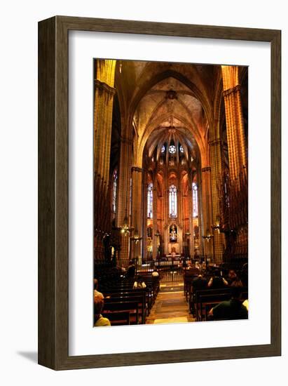 Nave of Catedral La Seu in the Barri Gotic, Barcelona, Catalonia, Spain-null-Framed Art Print