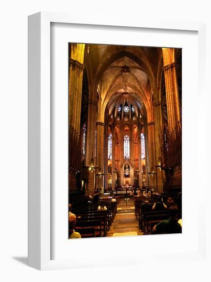 Nave of Catedral La Seu in the Barri Gotic, Barcelona, Catalonia, Spain-null-Framed Art Print