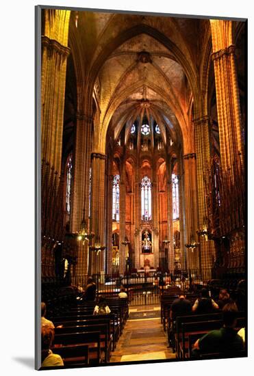 Nave of Catedral La Seu in the Barri Gotic, Barcelona, Catalonia, Spain-null-Mounted Art Print