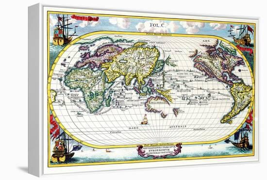 Navigationes Precipae Europorum Ad Exteras Nationes; Navigational Map of the World-Heinrich Scherer-Framed Stretched Canvas