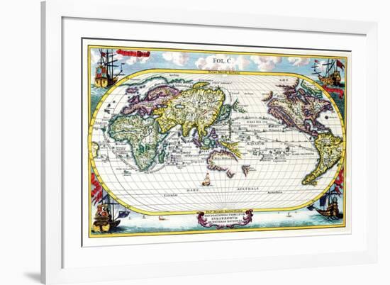 Navigationes Precipae Europorum Ad Exteras Nationes; Navigational Map of the World-Heinrich Scherer-Framed Art Print