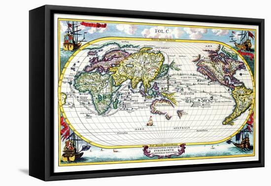 Navigationes Precipae Europorum Ad Exteras Nationes; Navigational Map of the World-Heinrich Scherer-Framed Stretched Canvas