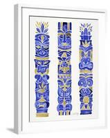 Navy and Gold Tiki Totems-Cat Coquillette-Framed Giclee Print