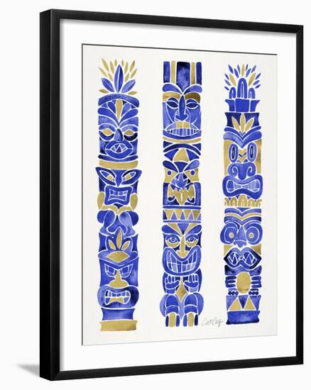 Navy and Gold Tiki Totems-Cat Coquillette-Framed Giclee Print