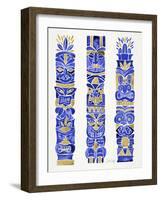 Navy and Gold Tiki Totems-Cat Coquillette-Framed Giclee Print