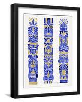 Navy and Gold Tiki Totems-Cat Coquillette-Framed Giclee Print