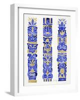 Navy and Gold Tiki Totems-Cat Coquillette-Framed Giclee Print