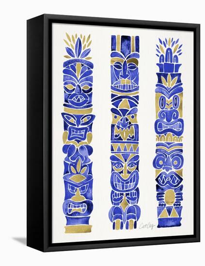 Navy and Gold Tiki Totems-Cat Coquillette-Framed Stretched Canvas