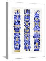 Navy and Gold Tiki Totems-Cat Coquillette-Stretched Canvas