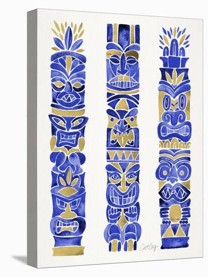 Navy and Gold Tiki Totems-Cat Coquillette-Stretched Canvas