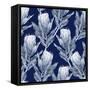 Navy Blue and White Protea Flower Illustration. Seamless Pattern Repeat.-PinkCactus-Framed Stretched Canvas