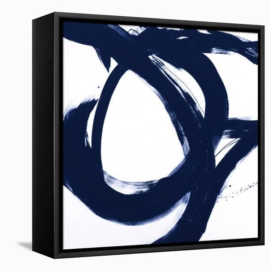 Navy Circular Strokes I-Megan Morris-Framed Stretched Canvas