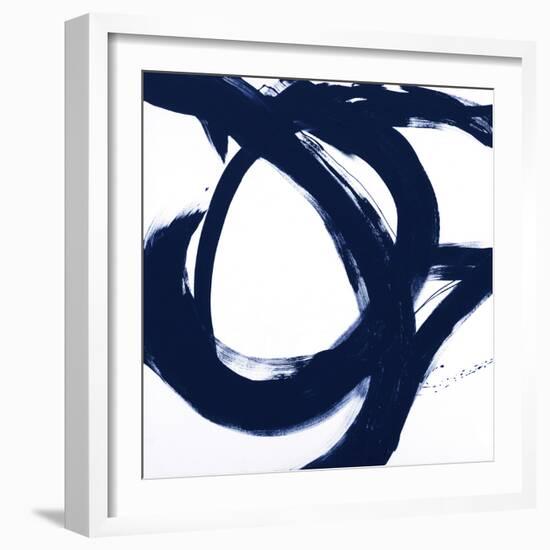 Navy Circular Strokes I-Megan Morris-Framed Art Print