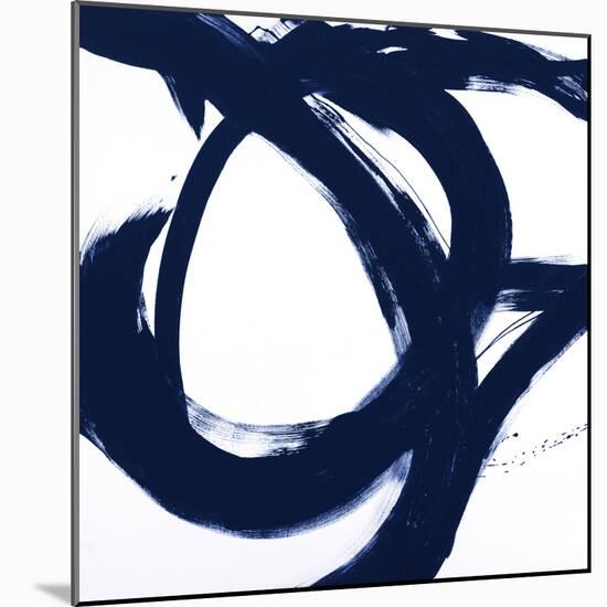 Navy Circular Strokes I-Megan Morris-Mounted Art Print