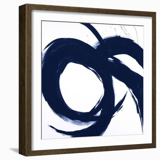 Navy Circular Strokes II-Megan Morris-Framed Art Print