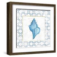 Navy Conch Shell on Newsprint with Gold-Emily Adams-Framed Art Print