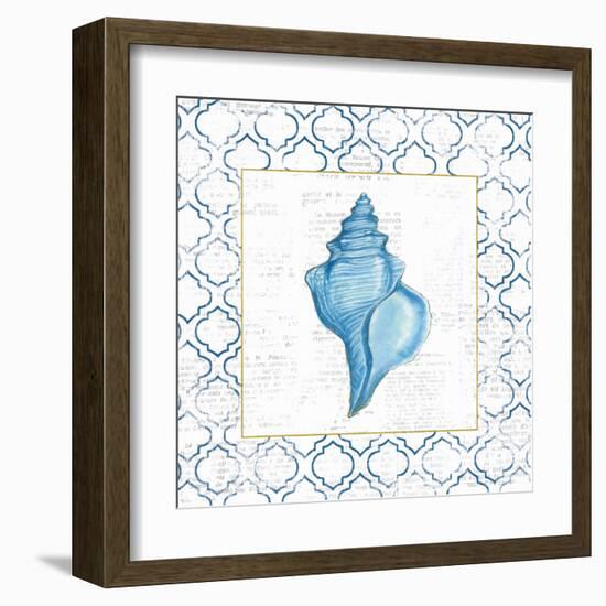 Navy Conch Shell on Newsprint with Gold-Emily Adams-Framed Art Print