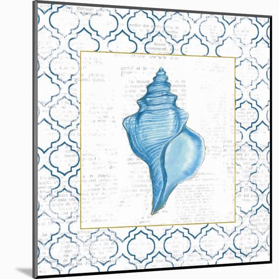 Navy Conch Shell on Newsprint with Gold-Emily Adams-Mounted Art Print