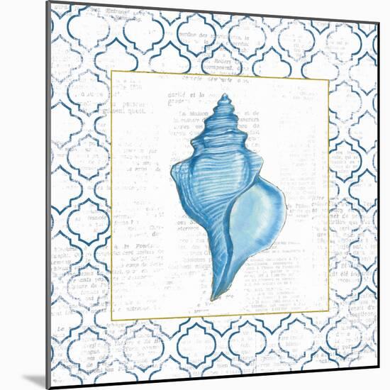 Navy Conch Shell on Newsprint with Gold-Emily Adams-Mounted Art Print