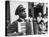 Navy CPO Graham Jackson Playing Accordian, Crying as Franklin D Roosevelt's Body is Carried Away-Ed Clark-Stretched Canvas