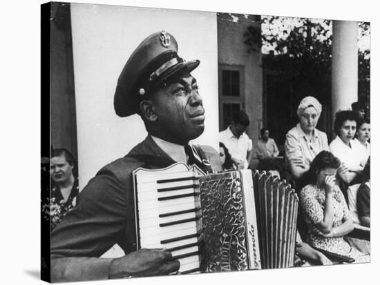 Navy CPO Graham Jackson Playing Accordian, Crying as Franklin D Roosevelt's Body is Carried Away-Ed Clark-Stretched Canvas