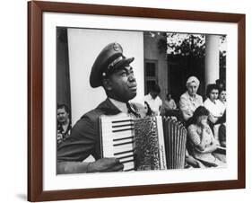 Navy CPO Graham Jackson Playing Accordian, Crying as Franklin D Roosevelt's Body is Carried Away-Ed Clark-Framed Photographic Print