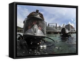 Navy Diver Wearing a MK-20 Diving Mask-Stocktrek Images-Framed Stretched Canvas