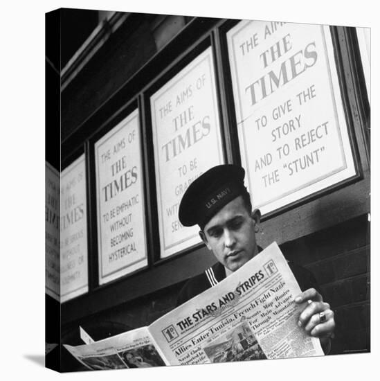 Navy Editor and Feature Writer For Stars and Stripes Reading a Copy of an Issue-David Scherman-Stretched Canvas