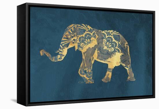 Navy Gold Elephant-OnRei-Framed Stretched Canvas