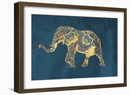 Navy Gold Elephant-OnRei-Framed Art Print