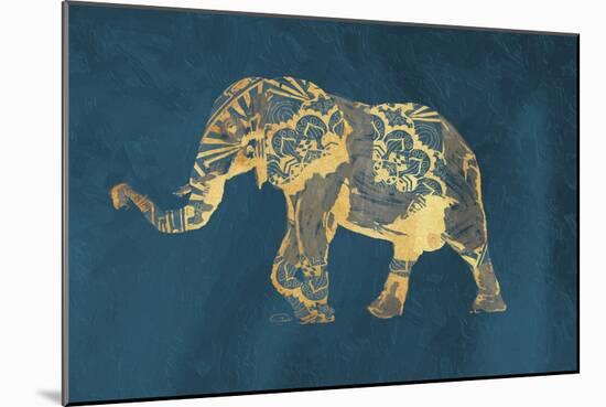 Navy Gold Elephant-OnRei-Mounted Art Print