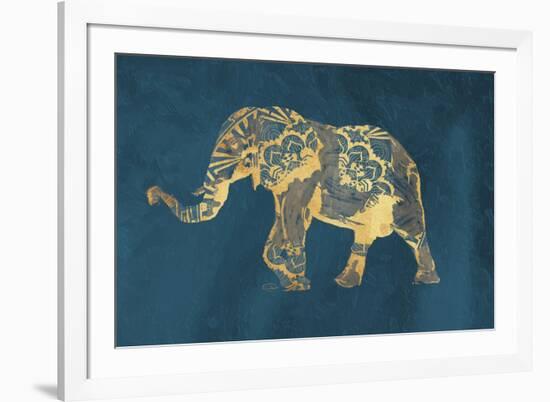 Navy Gold Elephant-OnRei-Framed Art Print