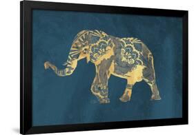 Navy Gold Elephant-OnRei-Framed Art Print