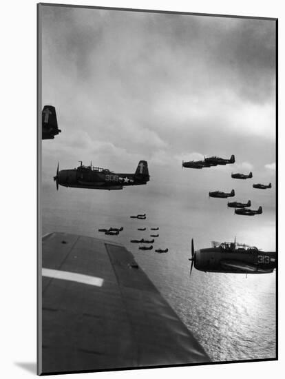 Navy Grumman Avenger Torpedo Bombers Flying Toward Their First Naval Air Strike on Japan-W^ Eugene Smith-Mounted Photographic Print