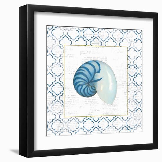 Navy Nautilus Shell on Newsprint with Gold-Emily Adams-Framed Art Print