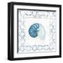 Navy Nautilus Shell on Newsprint with Gold-Emily Adams-Framed Art Print