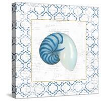 Navy Nautilus Shell on Newsprint with Gold-Emily Adams-Stretched Canvas