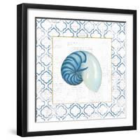 Navy Nautilus Shell on Newsprint with Gold-Emily Adams-Framed Art Print