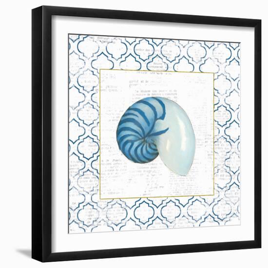 Navy Nautilus Shell on Newsprint with Gold-Emily Adams-Framed Art Print