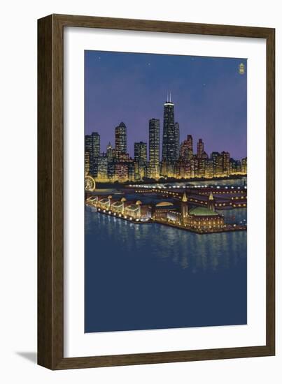 Navy Pier and Chicago Skyline - NO TEXT-Lantern Press-Framed Art Print