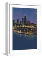 Navy Pier and Chicago Skyline - NO TEXT-Lantern Press-Framed Art Print